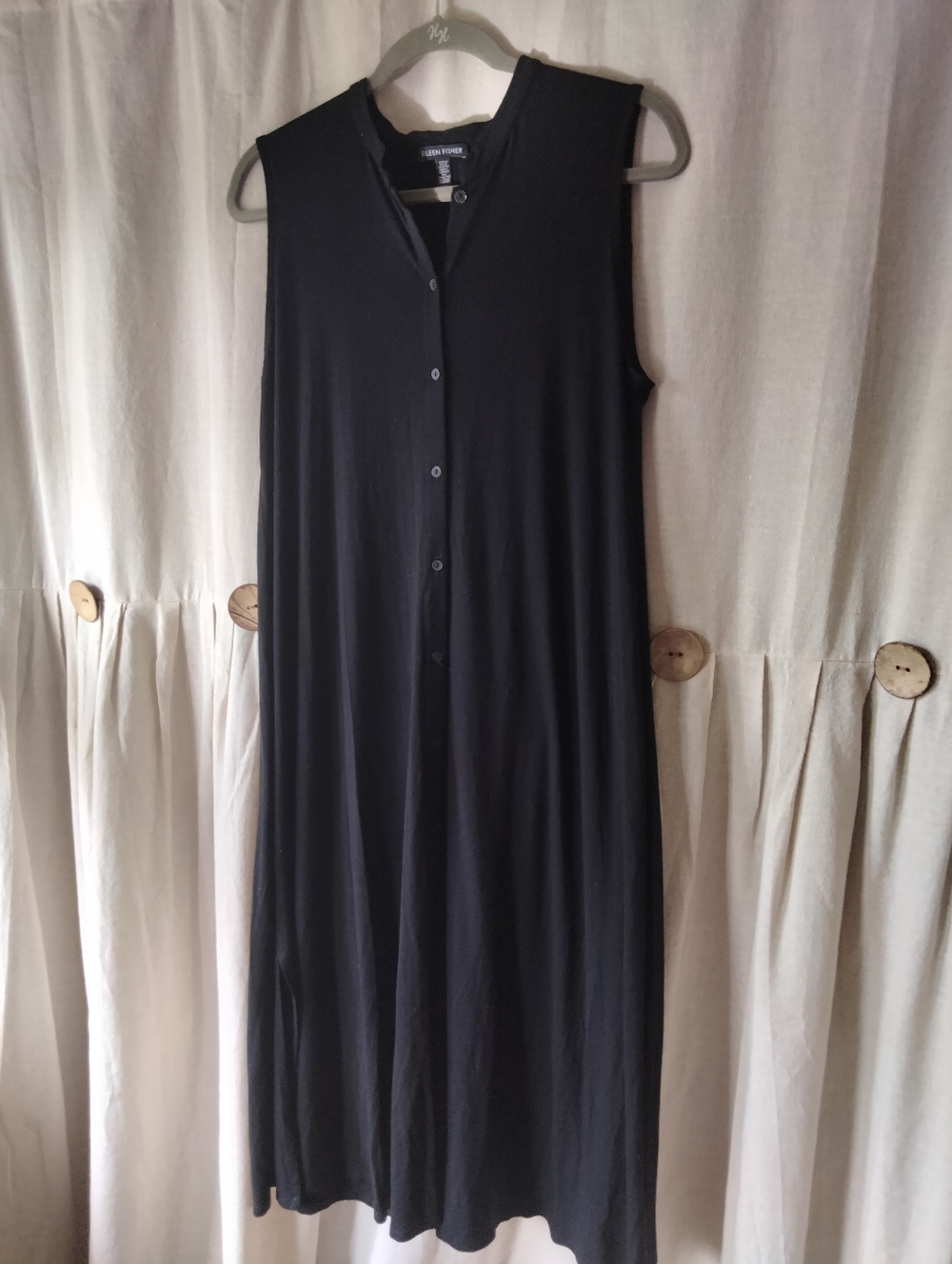 Eileen Fisher Black Sleeveless Button-Front Maxi Dress ; Size Medium